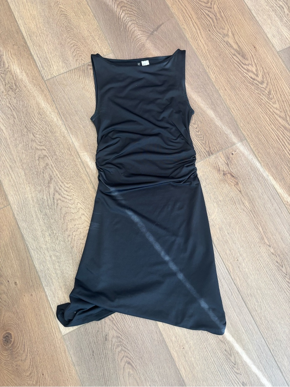 Sleeveless Black Ruched Tank Dress